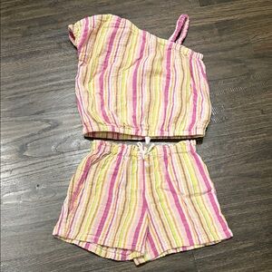 Old Navy-Striped One-Shoulder Top and Shorts Set